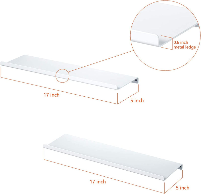 SRIWATANA White Metal Wall Shelves, 2 Set Floating Shelves for Bedroom, Living Room, Bathroom, Kitchen - Matte White