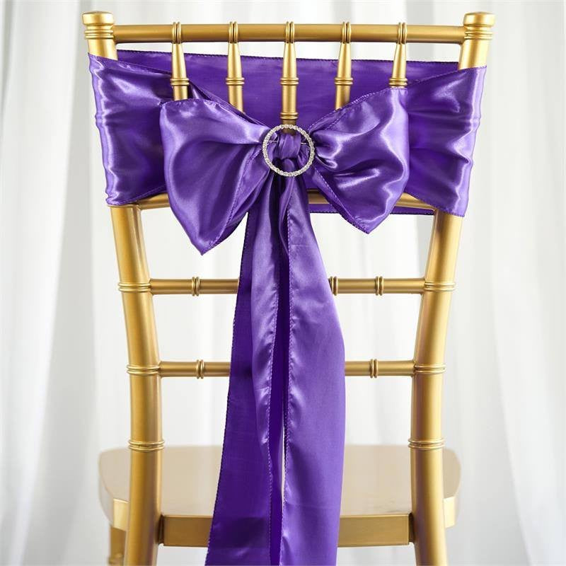 Efavormart 25Pcs Gold SATIN Chair Sashes Tie Bows for Wedding Events Decor Chair Bow Sash Party Decoration Supplies 6 X106" Arts & Entertainment > Party & Celebration > Party Supplies Efavormart.com Purple  