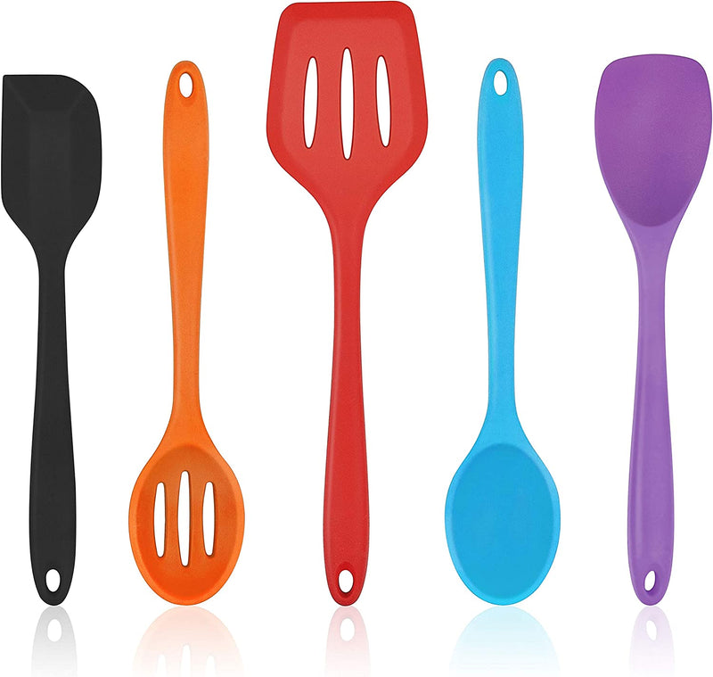 Homikit 5-Piece Kitchen Cooking Utensils Set, Black Silicone Slotted Turner Spatula Spoons for Nonstick Cookware, Dishwasher Safe Kitchen Tools for Cooking and Baking Home & Garden > Kitchen & Dining > Kitchen Tools & Utensils Homikit Colorful 5-Piece 
