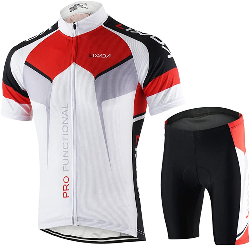 Lixada Men'S Cycling Jersey Set Bicycle Short Sleeve Set Quick-Dry Breathable Shirt with 3D Cushion Shorts Padded Sporting Goods > Outdoor Recreation > Cycling > Cycling Apparel & Accessories Lixada White Medium 