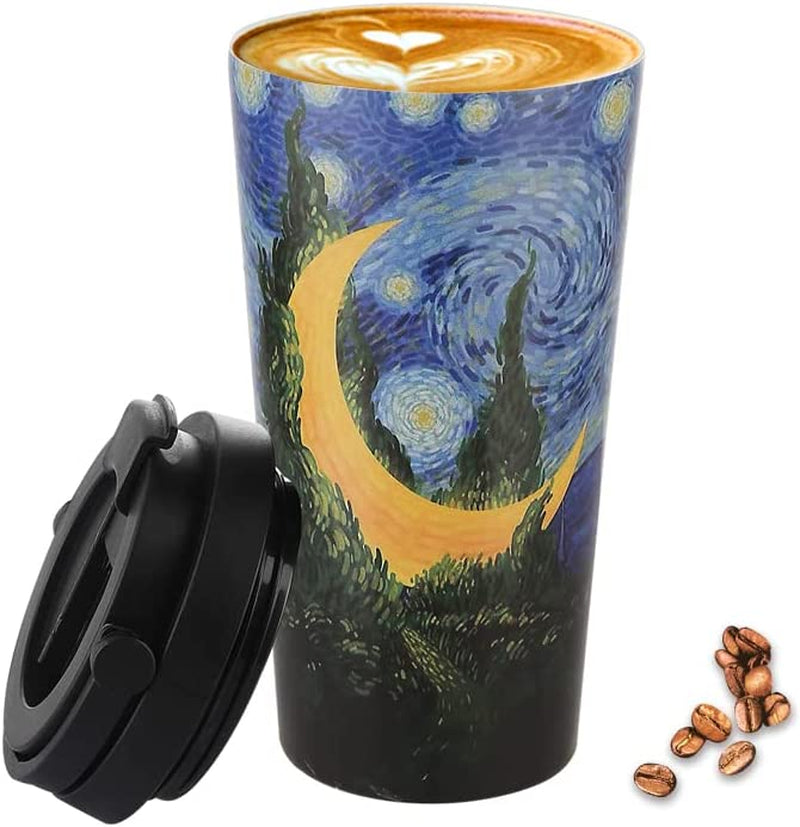 Funkrin Insulated Travel Coffee Mug with Ceramic Coating, Personalized Gifts for Men Women Kids, 16Oz Stainless Steel Tumbler with Flip Lid Portable Handle, Double Wall Leak-Proof Thermos Mug Home & Garden > Kitchen & Dining > Tableware > Drinkware Funkrin starry sky 1 Count (Pack of 1) 