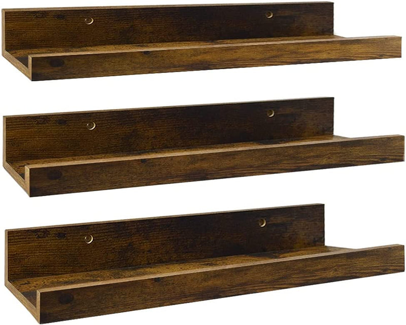 Giftgarden 47 Inch Long Floating Shelves for Wall, Rustic Picture Ledge Large Shelf for Living Room Bedroom Bathroom Kitchen, Set of 3 Different Sizes Furniture > Shelving > Wall Shelves & Ledges Giftgarden Brown 16 