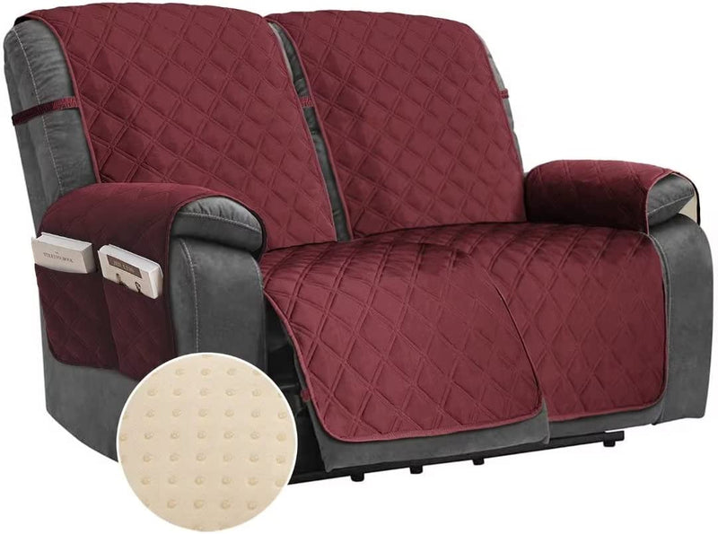 TOMORO Non Slip Loveseat Recliner Cover for Dogs - 100% Waterproof Quilted Sofa Slipcover Furniture Protector with 5 Storage Pockets, Washable Couch Cover with Elastic Straps for Kids and Pets Home & Garden > Decor > Chair & Sofa Cushions TOMORO Burgundy 46"Recliner Loveseat 