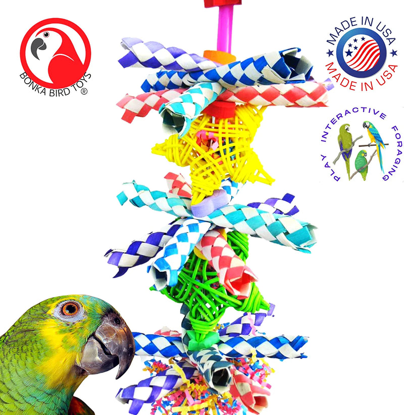 Bonka Bird Toys 1586 Duo Foraging Star Vine Colorful Preening Shredding Chew Parrot Parrotlet, Quaker, Cockatiel, Cockatoo, African Grey, and Similar Pet Birds