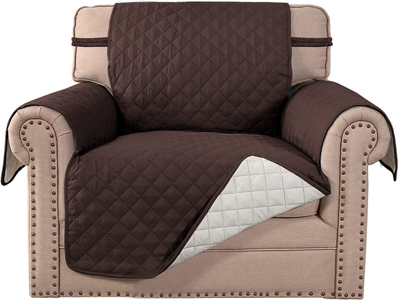 Meillemaison Sofa Slipcovers Reversible Quilted Chair Cover Water Resistant Furniture Protector with Elastic Straps for Pets/ Kids/ Dog(Chair, Black/Grey) (MMCLKSFD01C6) Home & Garden > Decor > Chair & Sofa Cushions MeilleMaison Chocolate/Beige Armchair 