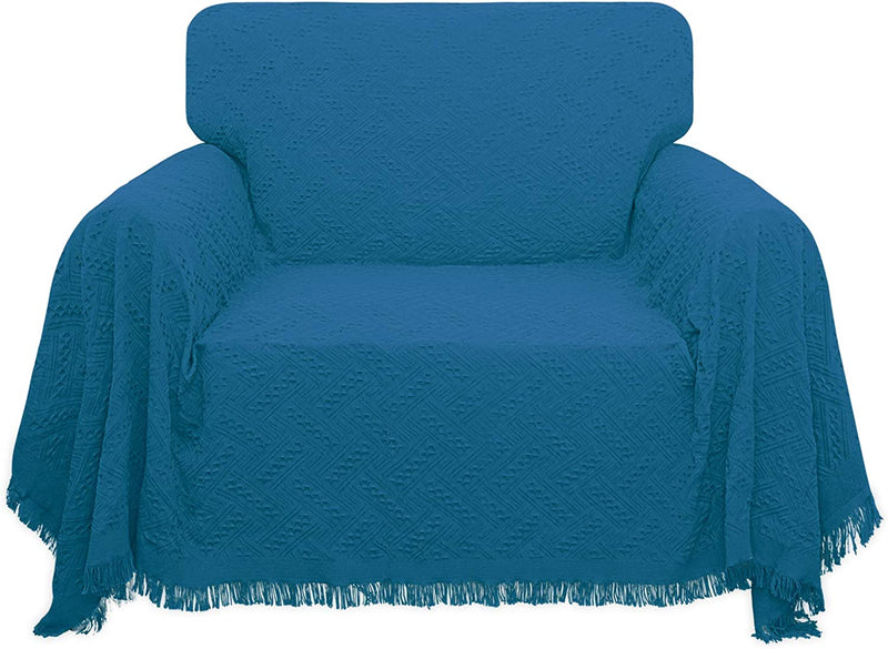 Easy-Going Geometrical Jacquard Sofa Cover, Couch Covers for Armchair Couch, L Shape Sectional Couch Covers for Dogs, Washable Luxury Bed Blanket, Furniture Protector for Pets,Kids(71X 102 Inch,Navy) Home & Garden > Decor > Chair & Sofa Cushions Easy-Going Peacock Blue Small 