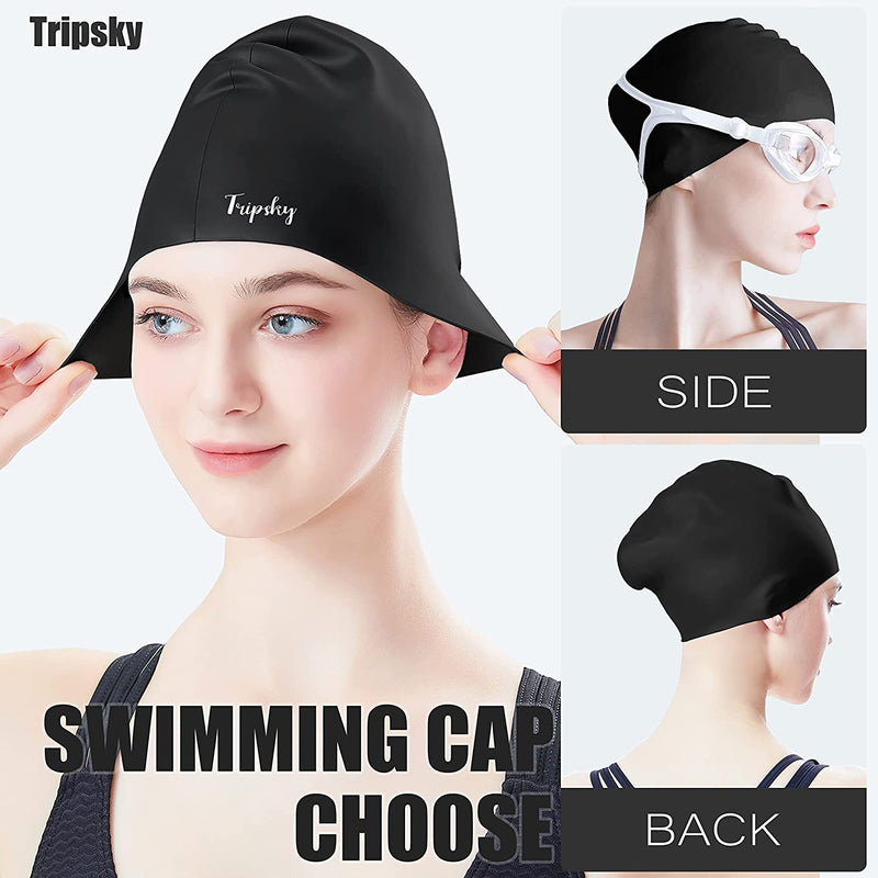 Tripsky Silicone Swim Cap for Long Hair | Swimming Cap for Women Men Teenager | Curved Bathing Cap Ideal for Curly Short Medium Long Thick Hair,Keep Your Hair Dry & Unchanged Sporting Goods > Outdoor Recreation > Boating & Water Sports > Swimming > Swim Caps Tripsky   