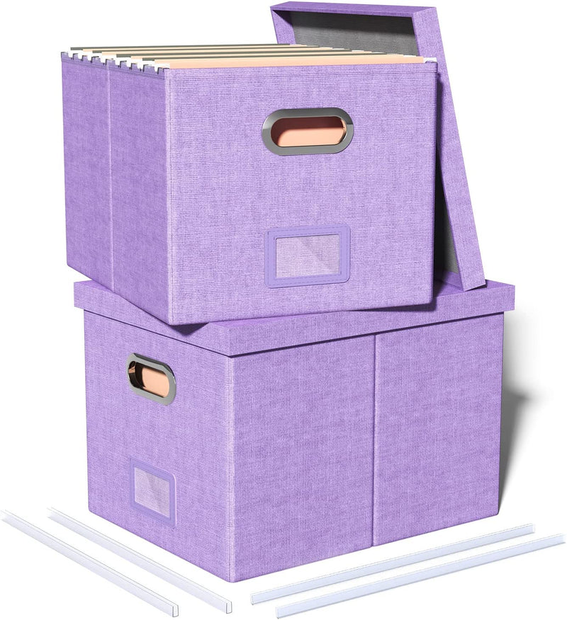 Oterri File Storage Organizer Box,Filing Box,Portable File Box with Lid,Fit for Letter/Legal File Folder Storage, Easy Slide Durable Hanging File Box for Office/Decor/Home,1 Pack,Gray-Box Only Home & Garden > Household Supplies > Storage & Organization Oterri Lavender 2 pack 
