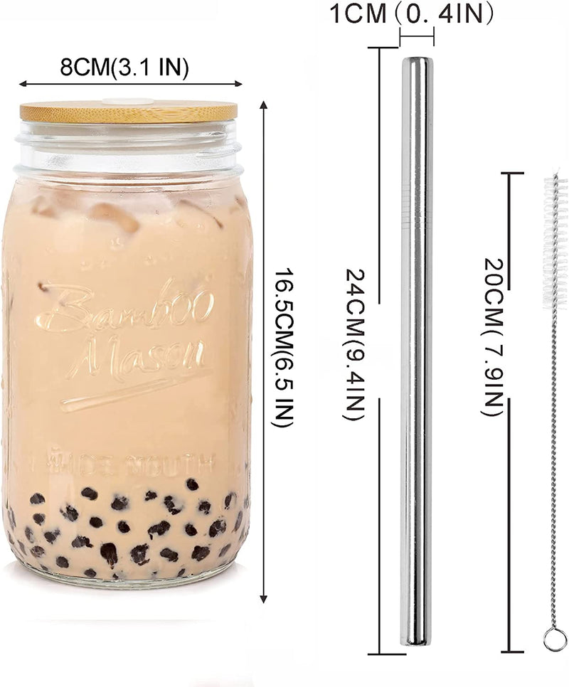 Mason Jar with Lid and Straw, ANOTION 32Oz Wide Mouth Boba Cup Reusable Drinking Glasses Tumbler Smoothie Water Bottles for Iced Coffee Margaritas Ice Cream Juice Cocktail Travel Office Home Home & Garden > Kitchen & Dining > Tableware > Drinkware ANOTION   