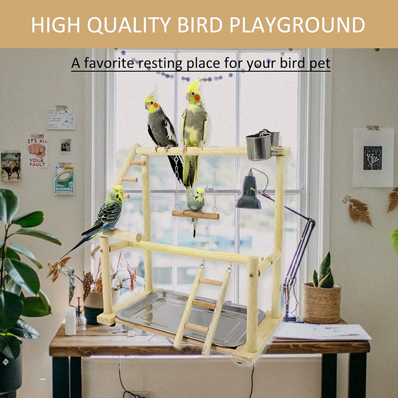 Joyeee Natural Bird Perch Stand, with Playground Ladder, Bird Water Feeder Dishes, Swing, Tray for Cockatiel Parakeet Conure Budgies Parrot Macaw Love Bird Small Birds Animal, 14.5" X 9" X 15.9" M Animals & Pet Supplies > Pet Supplies > Bird Supplies Joyeee   