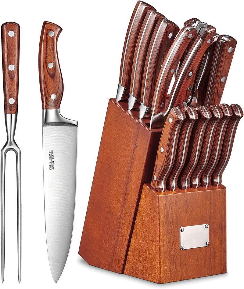 Knife Set, High Carbon Stainless Steel Kitchen Knife Set 16PCS, Super Sharp Cutlery Knife with Carving Fork and Serrated Steak Knives Home & Garden > Kitchen & Dining > Kitchen Tools & Utensils > Kitchen Knives n\c   