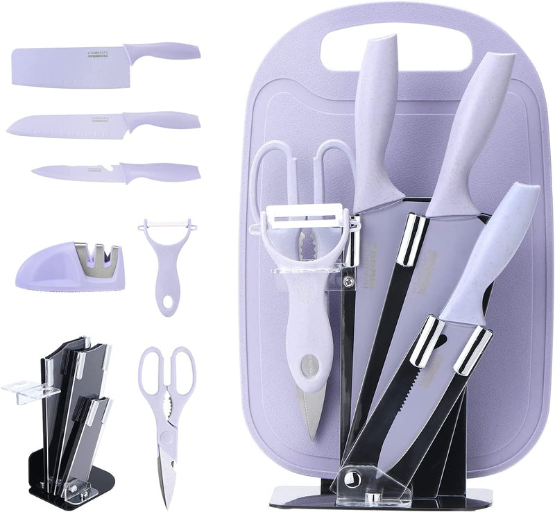 Cute Knife Set Includes 3 Kitchen Knives, Ceramic Peeler and Multipurpose Scissor, Dishwasher Safe, Good for Beginners Home & Garden > Kitchen & Dining > Kitchen Tools & Utensils > Kitchen Knives Hannah's Kitchen Purple  