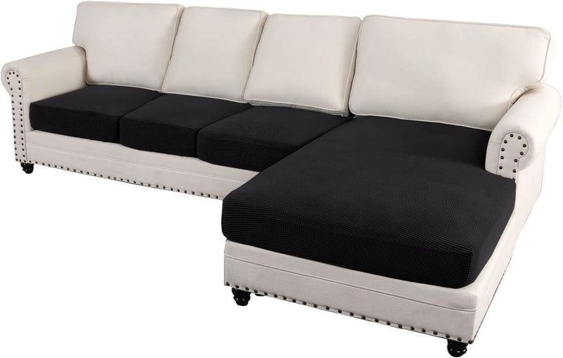 H.VERSAILTEX Sectional Couch Covers 3 Pieces Sofa Seat Cushion Covers L Shape Separate Cushion Couch Chaise Cover Elastic Furniture Protector for Both Left/Right Sectional Couch (3 Seater, Grey) Home & Garden > Decor > Chair & Sofa Cushions H.VERSAILTEX Black 4 Seater 