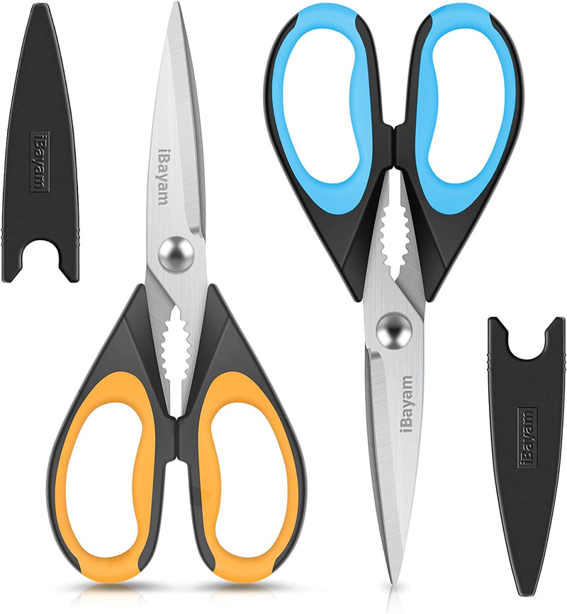 Kitchen Shears, Ibayam Kitchen Scissors Heavy Duty Meat Scissors Poultry Shears, Dishwasher Safe Food Cooking Scissors All Purpose Stainless Steel Utility Scissors, 2-Pack (Black Red, Black Gray) Home & Garden > Kitchen & Dining > Kitchen Tools & Utensils iBayam Yellow, Blue  
