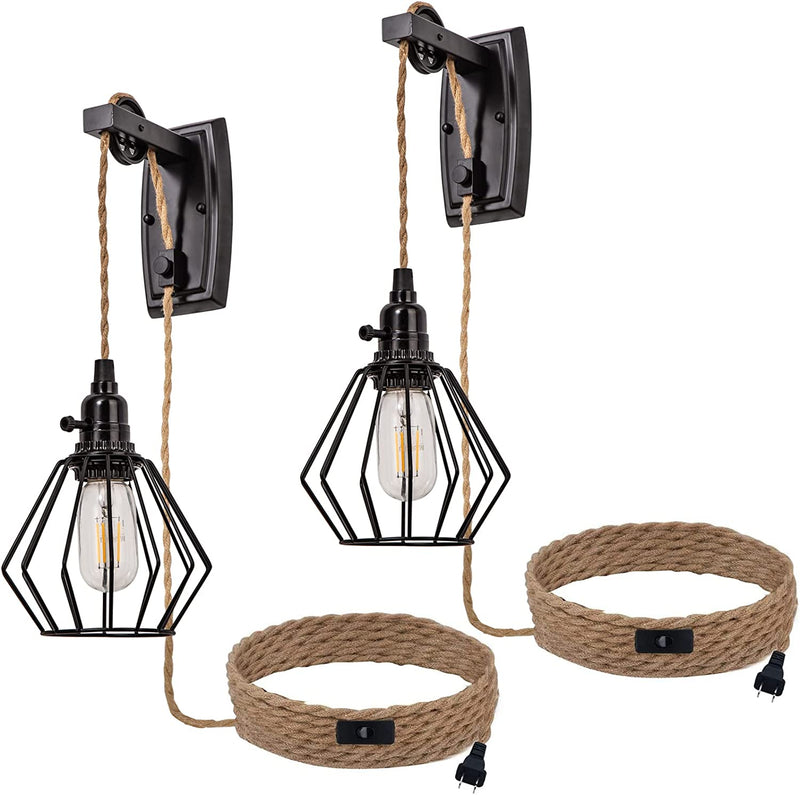 ALAISLYC 3 Light Plug in Pendant Lights Cord Hanging Lamp Kit with Switch 22 Ft Long Hemp Rope Farmhouse Pndant Light Cord Lighting Fixture Kits DIY Hanging Light