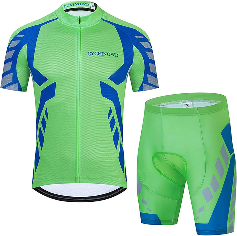 Men'S Cycling Jersey Set Biking Clothes Bicycle Short Sleeve Set with 3D Padded Quick Dry Breathable Sporting Goods > Outdoor Recreation > Cycling > Cycling Apparel & Accessories CYCKINGWD Green X-Large 
