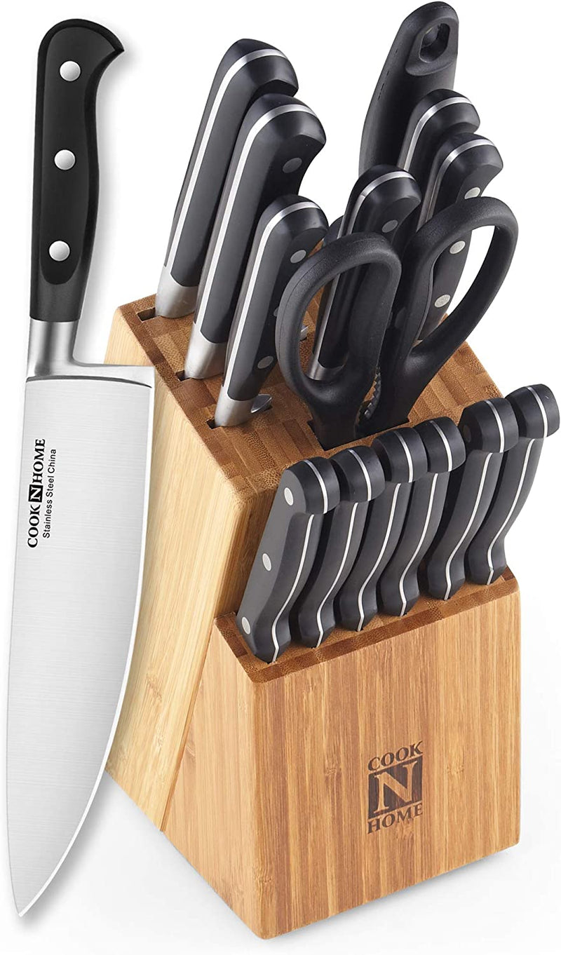 Cook N Home 15-Piece Knife Set with Bamboo Storage Block, Stainless Stee, Silver Home & Garden > Kitchen & Dining > Kitchen Tools & Utensils > Kitchen Knives Cook N Home 15-Piece  