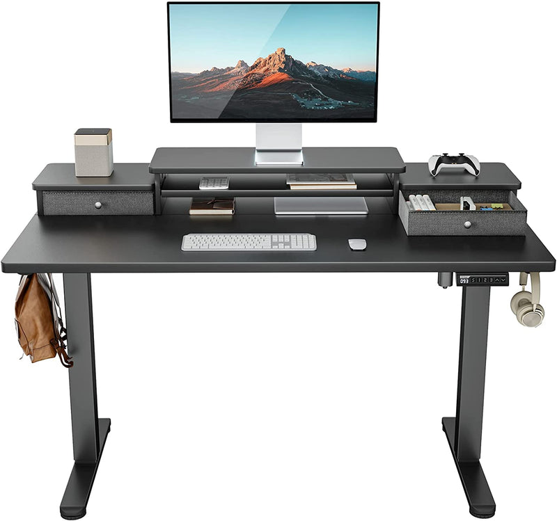 Ergear Electric Standing Desk with Double Drawers, 55X28 Inches Adjustable Height Sit Stand up Desk, Home Office Desk Computer Workstation with Storage Shelf, Vintage Brown Home & Garden > Household Supplies > Storage & Organization ErGear Black 55x28 Inch 