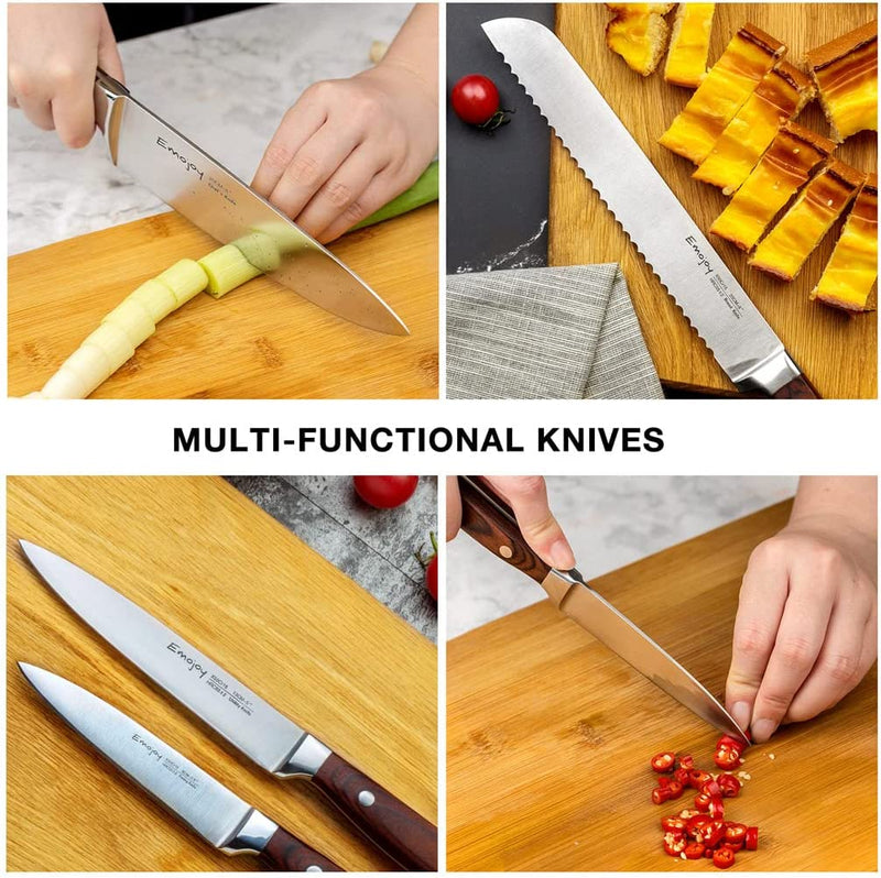Knife Set, 6 Piece Kitchen Knives Set with Block Wooden, Stainless Steel Knife Block Set, Chef Knife Set for Kitchen