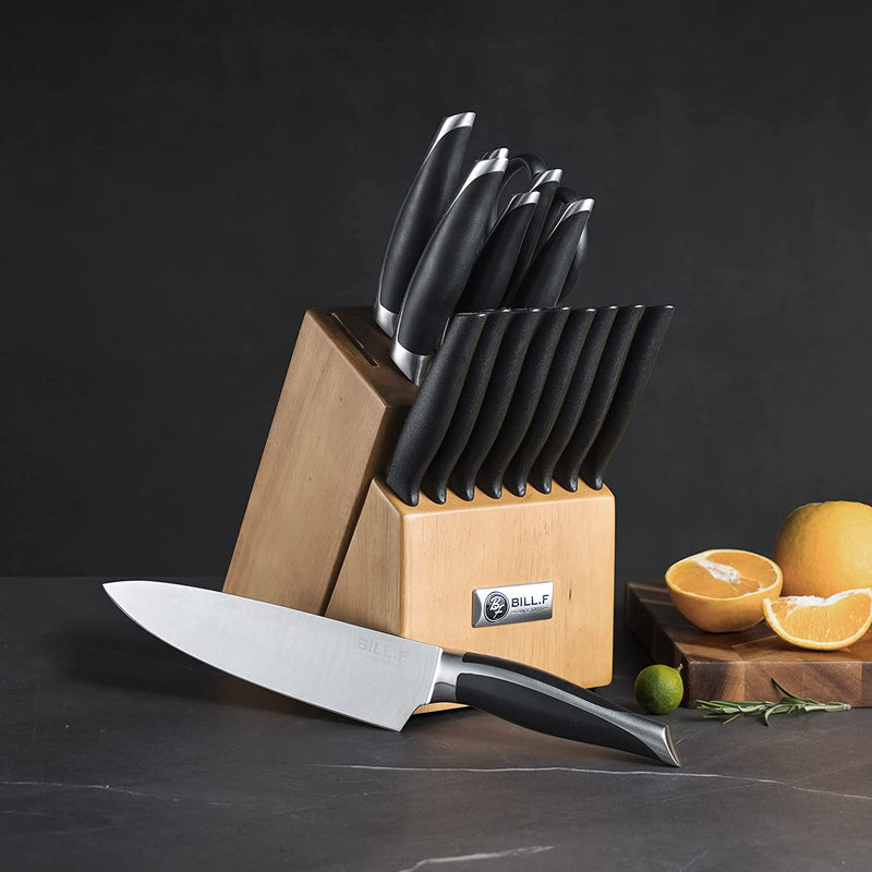 Knife Sets for Kitchen with Block, BILL.F 18 Pieces Set of Knives for Kitchen with Block and Sharpener, Stainless Steel Knife Set with Steak Knives Set of 8 and Scissors Chef Knife Professional Home & Garden > Kitchen & Dining > Kitchen Tools & Utensils > Kitchen Knives BILL.F 17 Pieces  