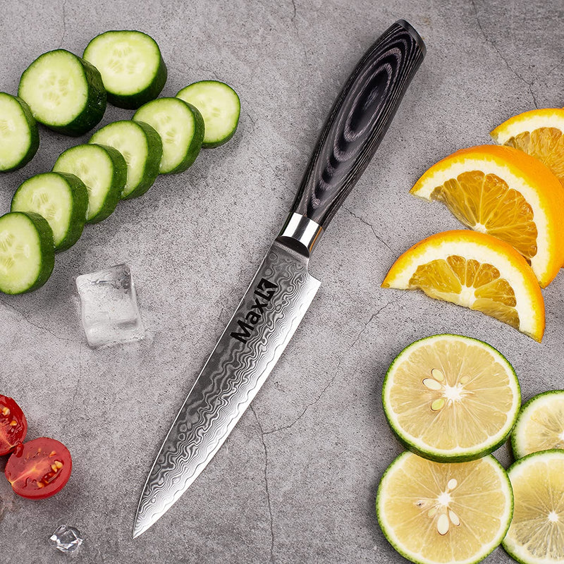 Max K 6 Pcs Knife Set with Pakka Handle & Bonus Knife Stand - Cutting Kitchen Utensil with Razor Sharp Blade and 67 Layers of Forged Steel - Slicing, Dicing, Chopping Meat, Vegetables, Fruit Home & Garden > Kitchen & Dining > Kitchen Tools & Utensils > Kitchen Knives Max K   