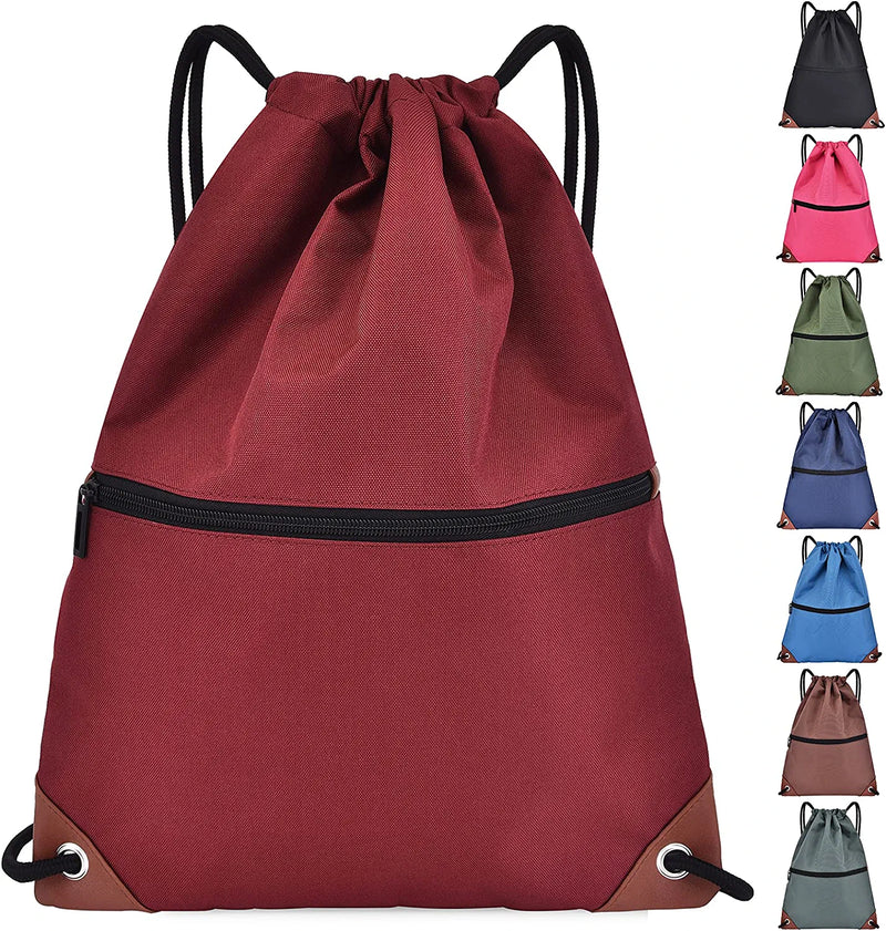 Peicees Drawstring Backpack Water Resistant Drawstring Bags for Men Women Black Sackpack for Gym Shopping Sport Yoga School Home & Garden > Household Supplies > Storage & Organization Peicees Red  