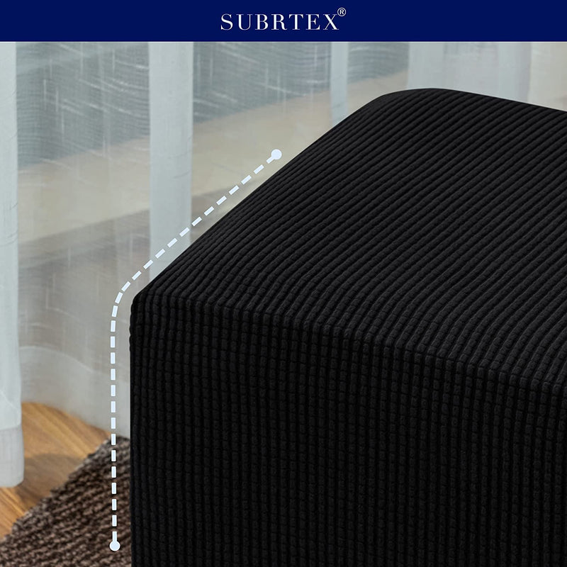 Subrtex Stretch Storage Ottoman Slipcover Protector Oversize Spandex Elastic Rectangle Footstool Sofa Slip Cover for Foot Rest Stool Furniture in Living Room (XL, Black) Home & Garden > Decor > Chair & Sofa Cushions SUBRTEX   