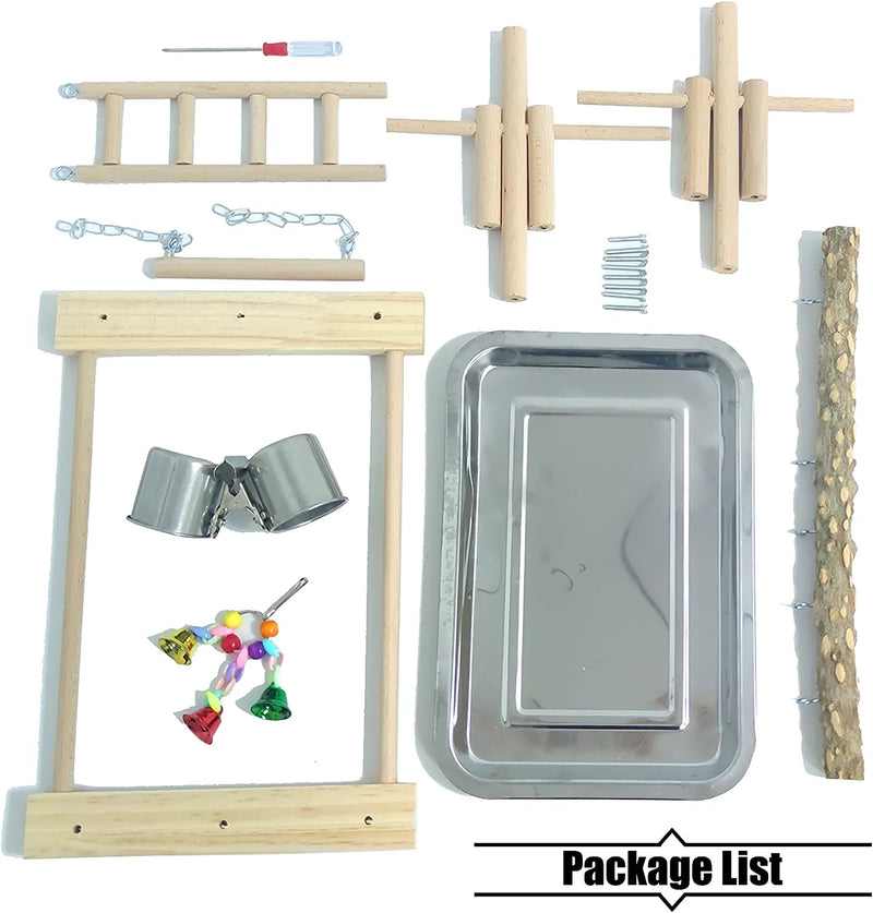 PINVNBY Bird Playground Parrot Playstand Birds Play Stand Wood Exercise Perch Gym Stand Playpen Ladder with Feeder Cups Hanging Swing Toys for Parakeet Conure Cockatiel Budgie Cage Accessories Animals & Pet Supplies > Pet Supplies > Bird Supplies PINVNBY   