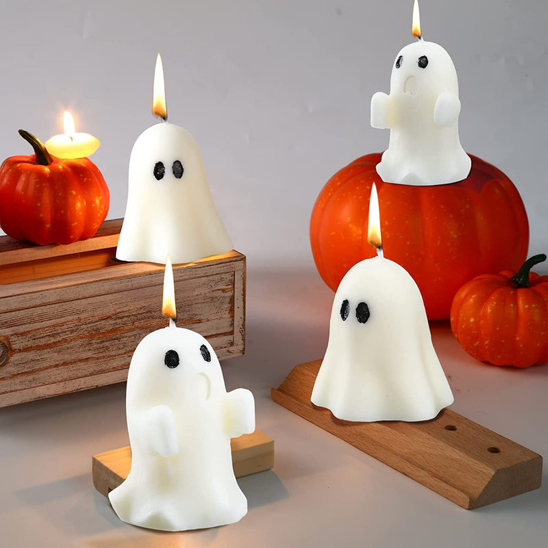 4 Pieces Large Halloween Ghost Candles Ghost Scented Candles White Candles Spooky Candles Goth Gifts for Ghost Decor Home Decor Halloween Party Bedroom Room Table Decorations, 2 Style (Ghost)  Minatee   