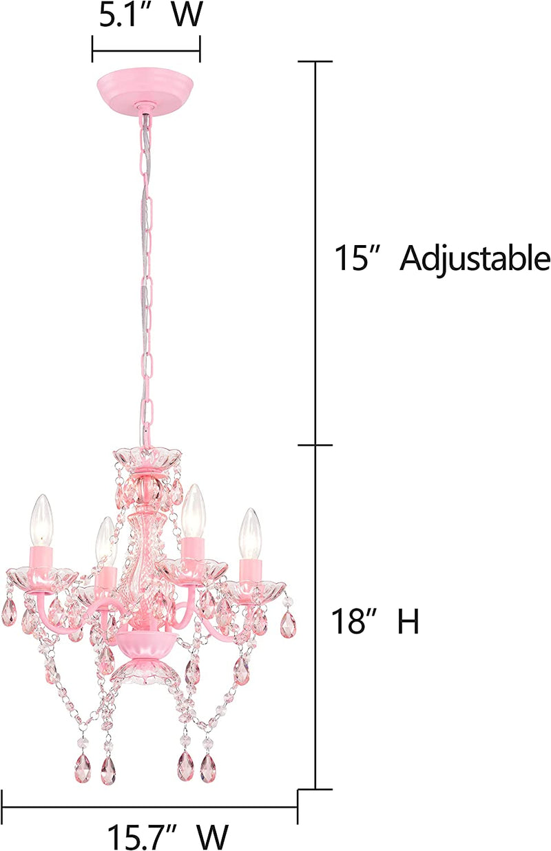 Mini Chandelier with Acrylic Crystals Pink Chandelier 4 Light Modern Chandelier for Girls Room Home & Garden > Lighting > Lighting Fixtures > Chandeliers LaLuLa   
