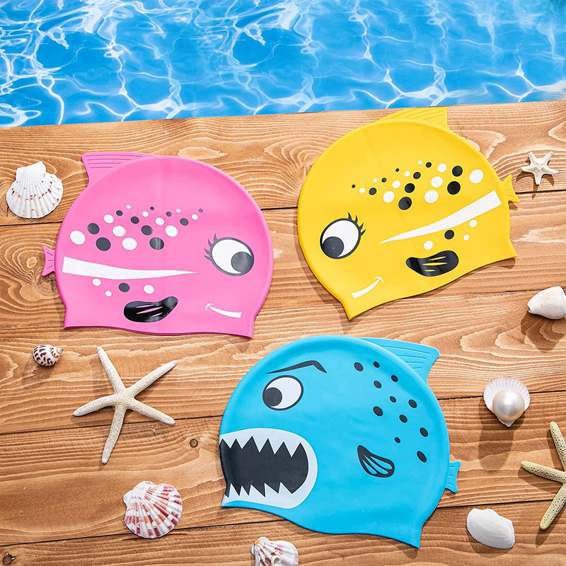 3 Pieces Silicone Kids Swimming Cap Shark Pattern Silicone Swim Caps Elastic Silicone Waterproof Swimming Hats for Long and Short Hair Kids Children Boys Girls Toddler Sporting Goods > Outdoor Recreation > Boating & Water Sports > Swimming > Swim Caps Syhood   
