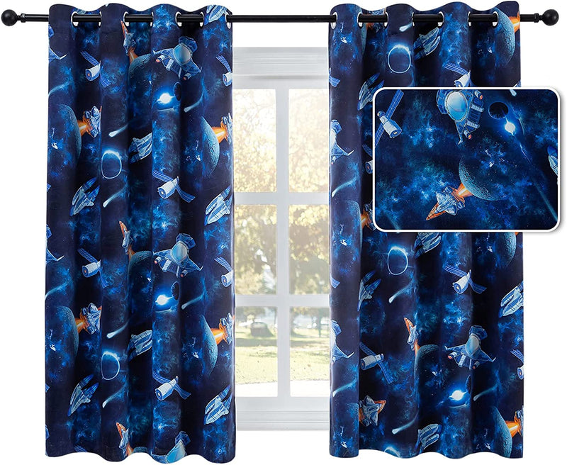 Drewin Blackout Curtains for Kids Room Outer Space Themed Window Curtain Boys Bedroom Darkening Thermal Insulated Drapes 2 Panels Nursery Decor, Dark Blue 52X63 Inches Home & Garden > Decor > Window Treatments > Curtains & Drapes Drewin Outer Space 52"Wx63"L,Pair 