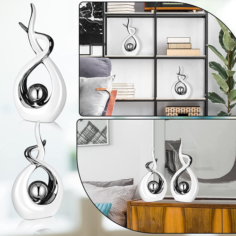 2 Pcs Modern Room Ceramic Decor Center Pieces Table Decorations Ceramic Statue Coffee Table Decor Dining Table Decor Centerpiece for Home Office Coffee Table Living Room, 2 Size (White, Silver)  Gerrii   