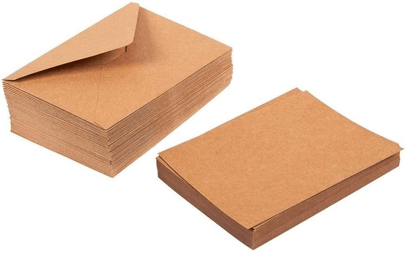 A7 Envelopes and Cards - 50-Count A7 Invitation Envelopes and 50-Count 5 x 7 Flat Cards, Kraft Paper A7 Cards and Envelopes Set for Weddings, Graduations, Baby Showers, Parties, 5.25 x 7.25 Inches