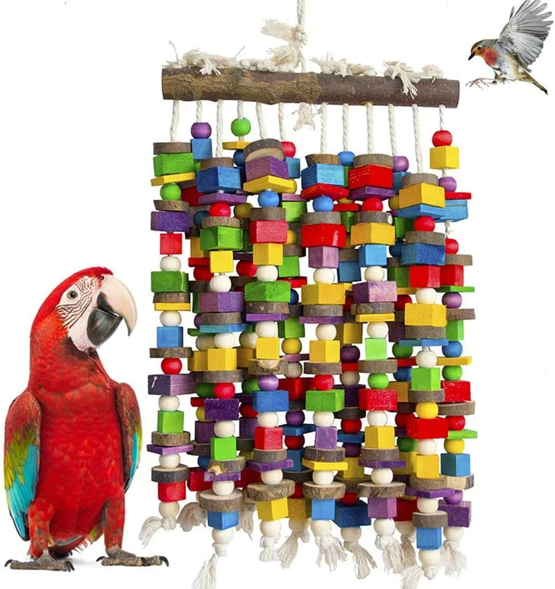 Deloky Extra Large Bird Parrot Chewing Toy-Multicolored Natural Wooden Blocks Bird Tearing Toys Suggested for Macaws Cockatoos,African Grey and a Variety of Parrots(X- Large)