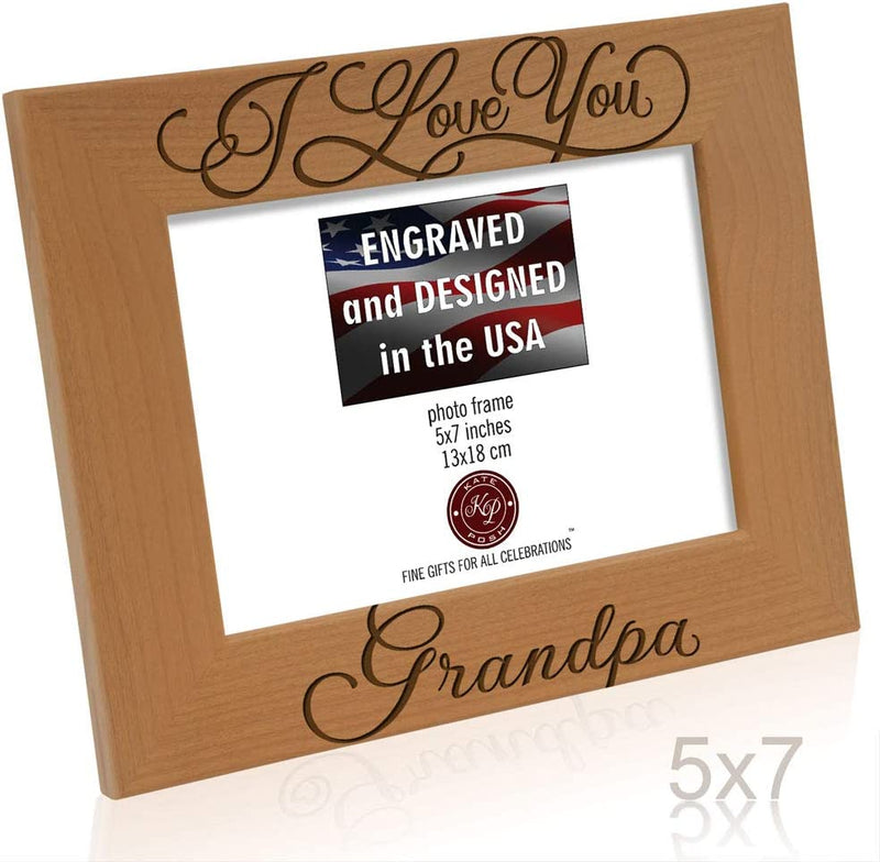 KATE POSH I Love You Grandpa, Grandparent'S Day, Best Grandpa Ever, Grandpa & Me, Engraved Natural Wood Picture Frame from Granddaughter, Grandson (5X7 Horizontal)