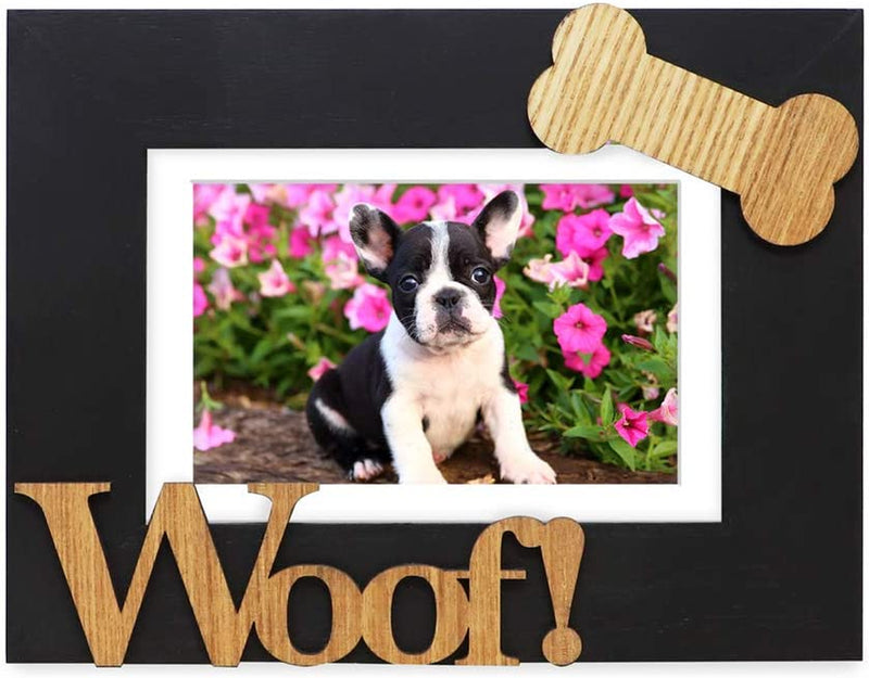 Isaac Jacobs Black Wood Sentiments Dog “Woof!” Picture Frame, 5X7 Inch with Mat, Photo Gift for Pet Dog, Puppy, Display on Tabletop, Desk (Black, 5X7 (Matted 4X6)) Home & Garden > Decor > Picture Frames Isaac Jacobs International   