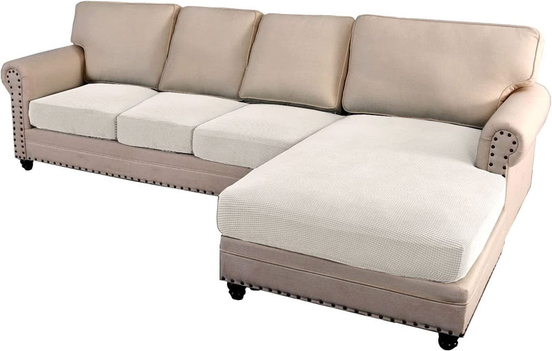 H.VERSAILTEX Sectional Couch Covers 3 Pieces Sofa Seat Cushion Covers L Shape Separate Cushion Couch Chaise Cover Elastic Furniture Protector for Both Left/Right Sectional Couch (3 Seater, Grey) Home & Garden > Decor > Chair & Sofa Cushions H.VERSAILTEX Ivory 4 Seater 