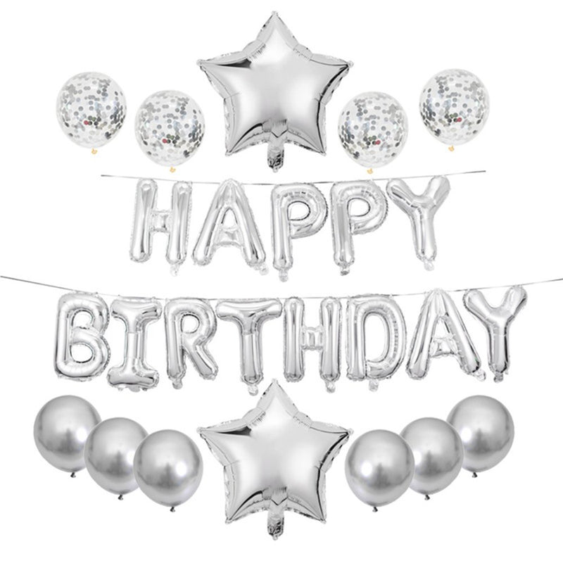 Draggmepartty 25 Piece Set Balloon Happy Birthday Balloon Birthday Party Decoration Event Supplies Arts & Entertainment > Party & Celebration > Party Supplies Fancyqube Silver  