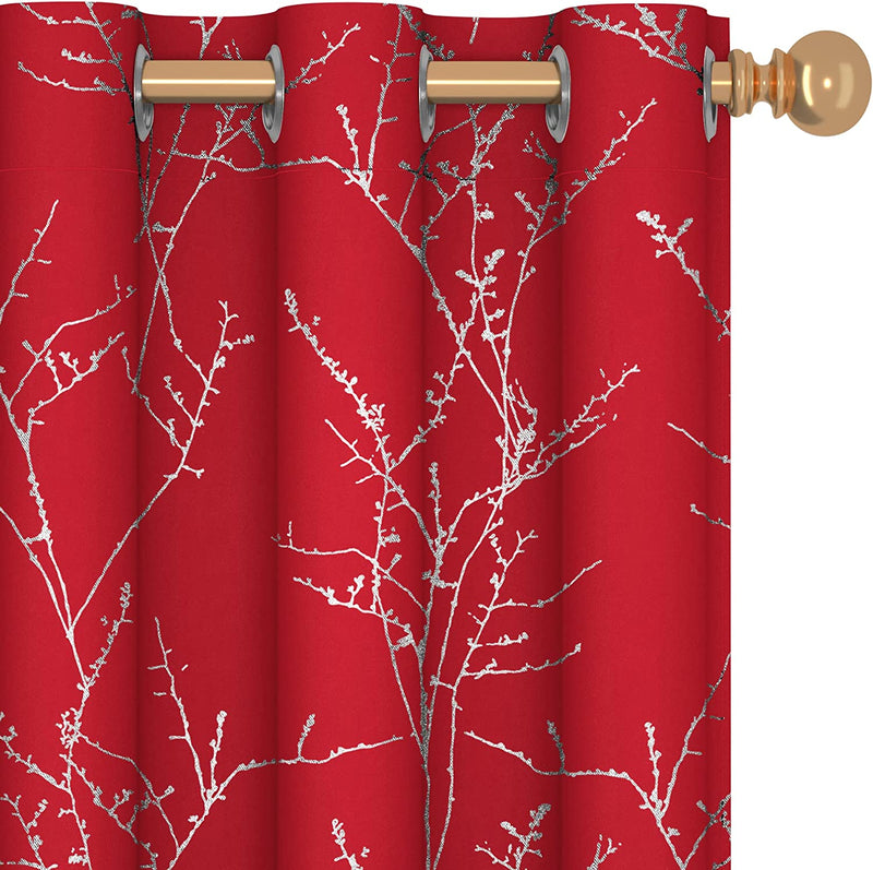 Deconovo Thermal Blackout Curtains for Bedroom and Living Room, 84 Inches Long, Light Blocking Drapes, 2 Panels with Tree Branches Design - 52W X 84L Inch, Beige, Set of 2 Panels Home & Garden > Decor > Window Treatments > Curtains & Drapes Deconovo Red 42W x 84L Inch 