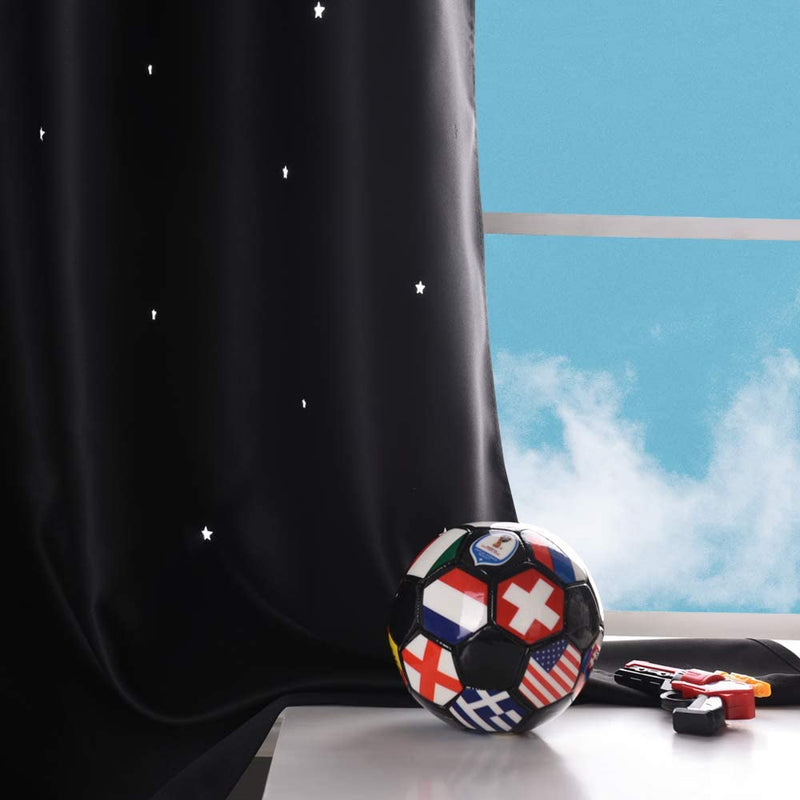 NICETOWN Magic Starry Window Drapes - Laser Cutting Stars Nap Time Blackout Window Curtains for Children'S Room, Nursery, Themed Home, Space-Lovers Decor (W42 X L63 Inches, 2 Pack, Black) Home & Garden > Decor > Window Treatments > Curtains & Drapes NICETOWN   