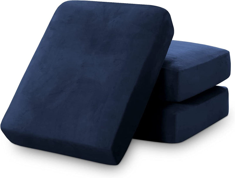 Stretch Velvet Couch Cushion Covers for Individual Cushions Sofa Cushion Covers Seat Cushion Covers, Thicker Bouncy with Elastic Edge Cover up to 10 Inch Thickness Cushions (1 Piece, Brown) Home & Garden > Decor > Chair & Sofa Cushions PrinceDeco Navy 3 