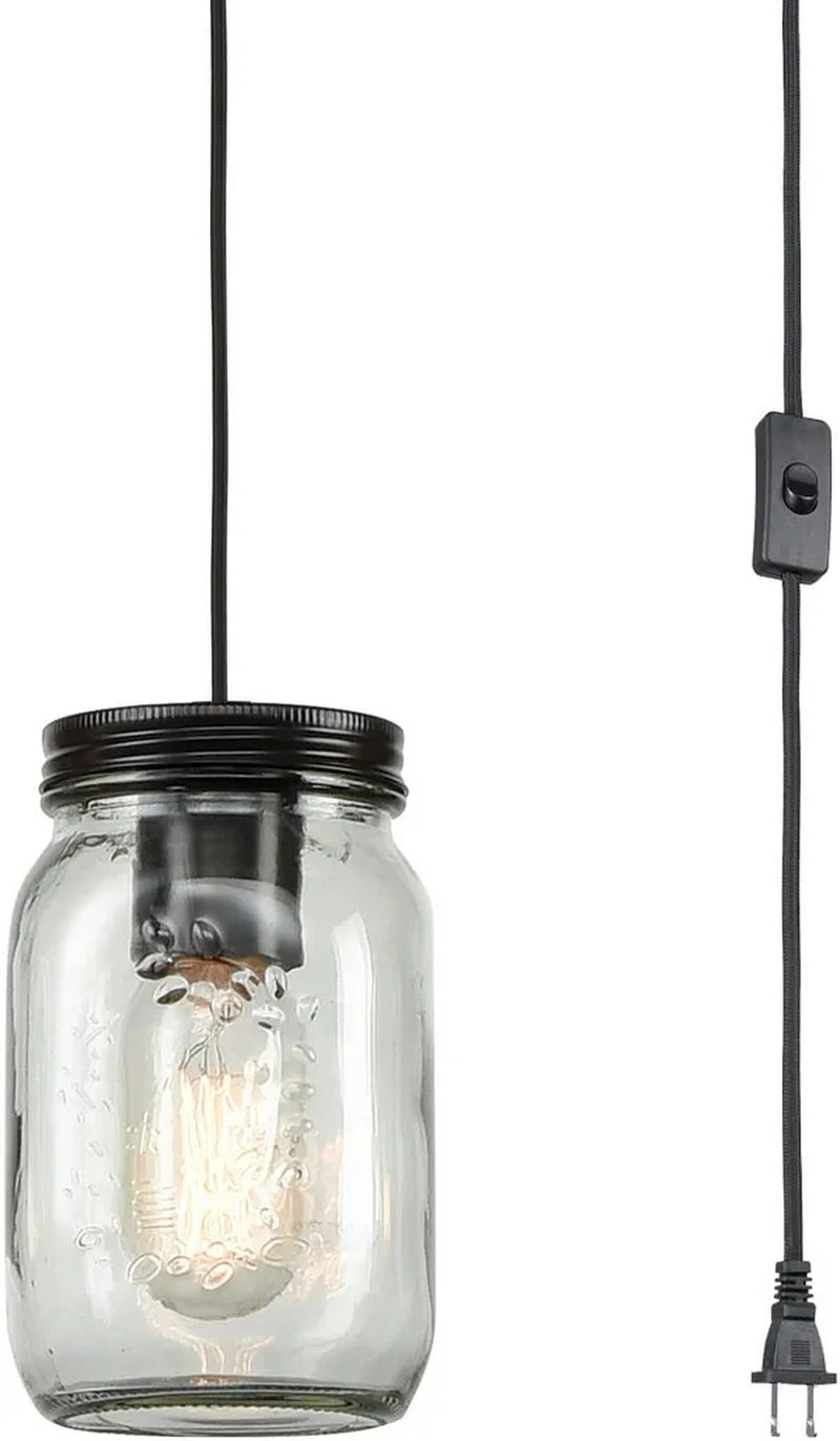 EUL Classic Mason Jar Light Fixture Clear Glass Hanging Lamp Plug-In Pendant Lighting, Oil Rubbed Bronze Home & Garden > Lighting > Lighting Fixtures DIRYZON   