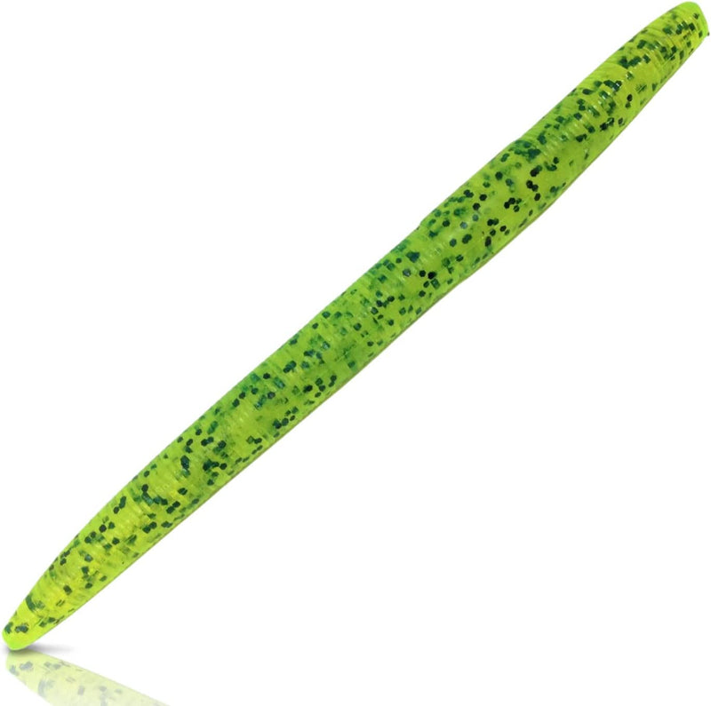 Tailored Tackle Wacky Worm 5 Inch | 25 PACK BULK BAG | Soft Plastic Stick Bait MADE in USA | Anise Scent Fishing Worms for Wacky Rig Bass Lures | 8 Colors Green Pumpkin, Red Watermelon, Junebug, Black Sporting Goods > Outdoor Recreation > Fishing > Fishing Tackle > Fishing Baits & Lures Tailored Tackle Chartreuse Pepper Flake 5" 