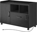Rolanstar File Cabinet with Charging Station, Mobile Lateral Filing Cabinet with Locking Drawers, Printer Stand with Open Storage Shelf with Wheels, for Letter/Legal / A4 Size Files, Black Home & Garden > Household Supplies > Storage & Organization Rolanstar Black  