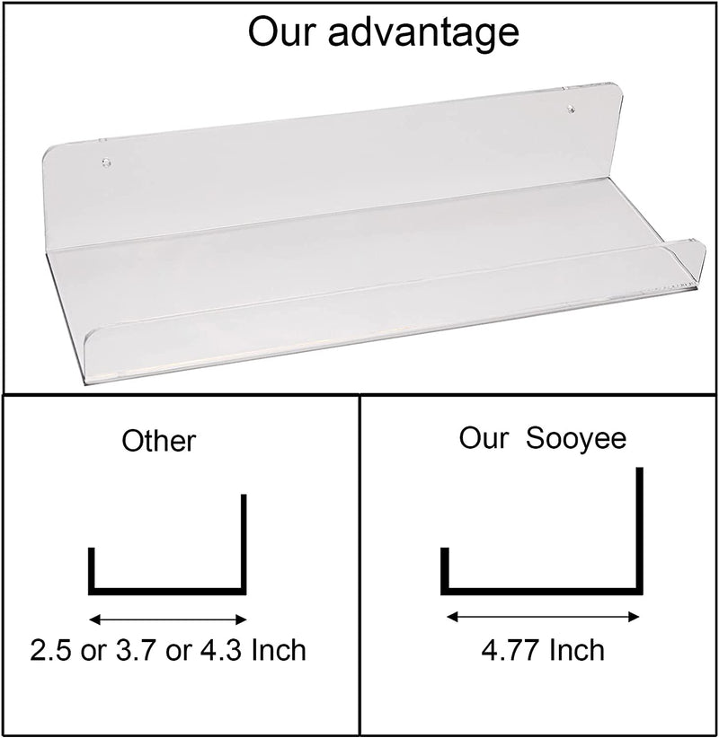 Sooyee Acrylic Shelves,6 Pack 15 Inch Floating Wall Mounted Shelves, Funko Pop Display Case,Invisible Kids Book Shelf,Picture Ledge Shelf Decor Accents ,5MM Thick Bathroom Shelves,4.77" Wide,Clear Furniture > Shelving > Wall Shelves & Ledges Sooyee   