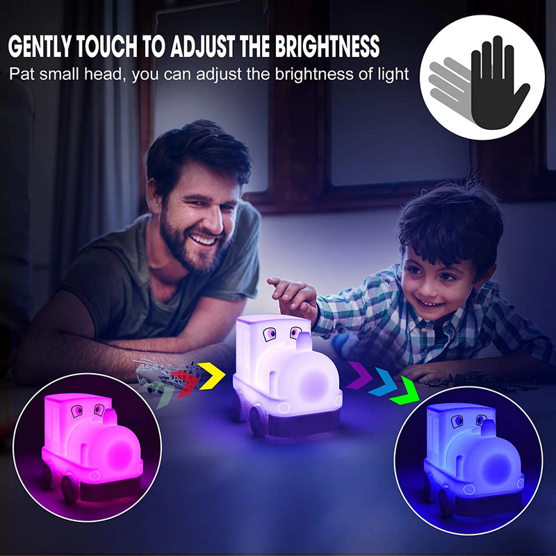 Yuede LED Night Lights for Kids, Cute Animal Silicone USB Rechargeable Night Light - 9 Colors Changing with Touch Sensor and Remote Control for Baby/Kids/Adult Gifts (Train)