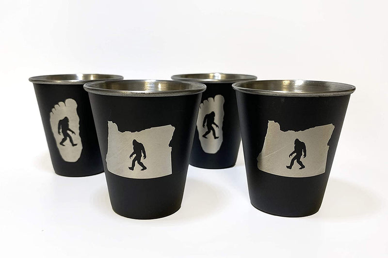 Sasquatch W/Redwood Tree Stainless Steel Shot Glass 4-Pack Home & Garden > Kitchen & Dining > Barware SQUATCH METALWORKS Oregon State with Bigfoot (4-Pack)  