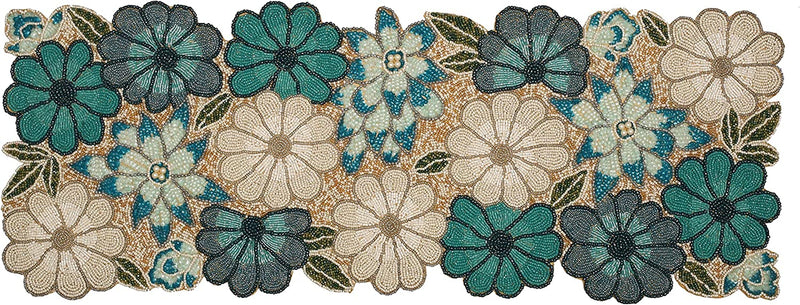 Beaded Christmas Table Runner, Glitz Table Runner, Teal Beaded Runner, Fancy Table Runner, Handmade Decorative Embroidery Runner for Christmas Xmas New Year Family Party Decoration -13X36- Teal Combo Home & Garden > Decor > Seasonal & Holiday Decorations Light & Pro   