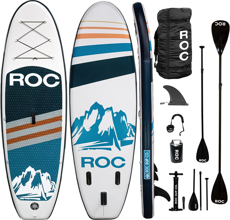 Roc Inflatable Stand up Paddle Boards with Premium SUP Paddle Board Accessories, Wide Stable Design, Non-Slip Comfort Deck for Youth & Adults Sporting Goods > Outdoor Recreation > Winter Sports & Activities Roc Navy  